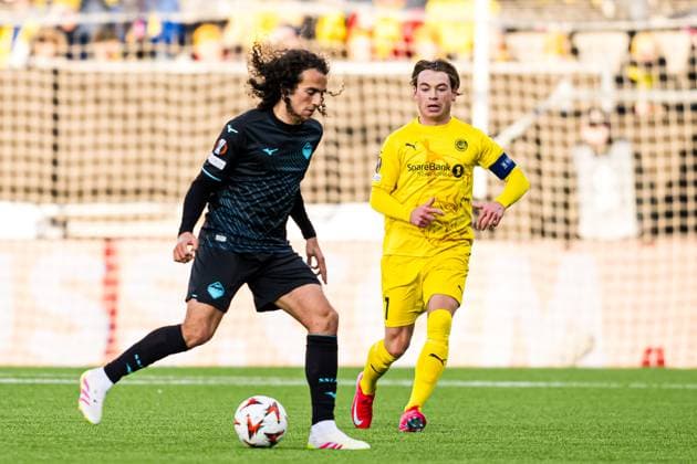 250410 MattÃ o Guendouzi of Lazio during the UEFA Europa League quarter-final football match between Bodo Glimt and Lazio on April 10, 2025 in Bodo. Photo: Marius Simensen BILDBYRAN COP 238 bbeng bodo bodo glimt football fotball fotboll kvartfinale lazio quarter-final soccer uefa europa league Copyright: MARIUSxSIMENSEN BB250410ZL016