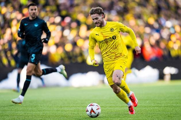 250410 Ole Didrik Blomberg of Bodo Glimt during the UEFA Europa League quarter-final football match between Bodo Glimt and Lazio on April 10, 2025 in Bodo. Photo: Marius Simensen BILDBYRAN COP 238 bbeng bodo bodo glimt football fotball fotboll kvartfinale lazio quarter-final soccer uefa europa league Copyright: MARIUSxSIMENSEN BB250410ZM018