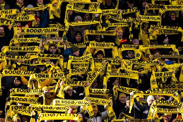 250410 Spectators in the stands ahead of the UEFA Europa League quarter-final football match between Bodo Glimt and Lazio on April 10, 2025 in Bodo. Photo: Marius Simensen BILDBYRAN COP 238 bbeng bodo bodo glimt football fotball fotboll kvartfinale lazio quarter-final soccer uefa europa league Copyright: MARIUSxSIMENSEN BB250410ZN022
