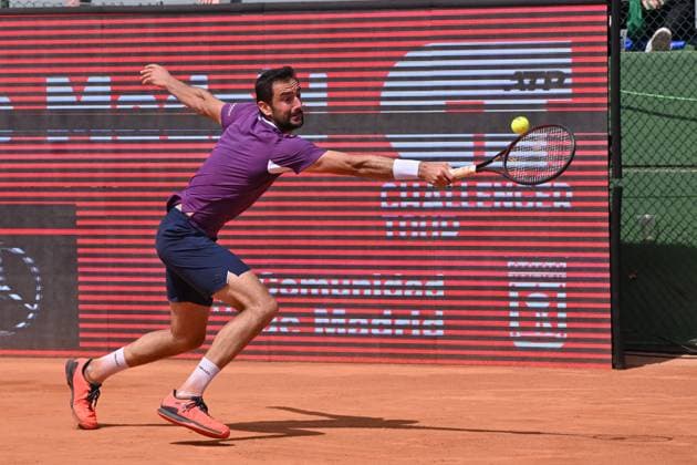 April 10, 2025, Madrid, Madrid, Spain: MARIN CILIC (CRO) playing the round of 8 match of the Grand Prix by Mercedes-Benz Open Comunidad de Madrid, at the Club de Campo Villa de Madrid on April 9, 2025. Madrid Spain - ZUMAc312 20250410_zsp_c312_023 Copyright: xOscarxManuelxSanchezx