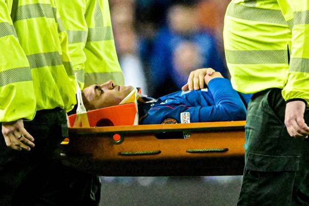 Rangers v Athletic Bilbao UEFA Europa League Bailey Rice is taken off injured during the UEFA Europa League Quarter-final First Leg match at Ibrox Stadium, Glasgow UK Newspapers OUT Copyright: xJamiexJohnstonx FIL-21689-0126