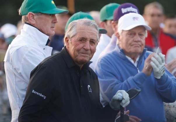 Honorary starter Gary Player joins Jack Nicklaus and Tom Watson to officially open the 2025 Masters golf tournament at Augusta National Golf Club in Augusta, Georgia on Thursday, April 10, 2025.  AUG20250410701 TANNENxMAURY