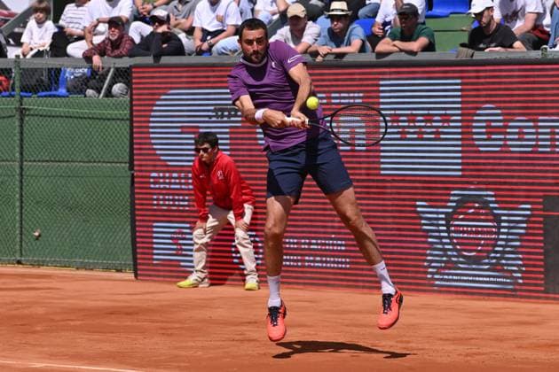 April 10, 2025, Madrid, Madrid, Spain: MARIN CILIC (CRO) playing the round of 8 match of the Grand Prix by Mercedes-Benz Open Comunidad de Madrid, at the Club de Campo Villa de Madrid on April 9, 2025. Madrid Spain - ZUMAc312 20250410_zsp_c312_090 Copyright: xOscarxManuelxSanchezx