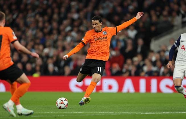10.04.2025, Fussball UEFA Europa League Viertelfinale Hinspiel, Tottenham Hotspur - Eintracht Frankfurt, emonline, emspor, v.l., Goal scored, Tor zum 0:1 durch Hugo Ekitike (Eintracht Frankfurt) DFL DFB REGULATIONS PROHIBIT ANY USE OF PHOTOGRAPHS AS IMAGE SEQUENCES AND OR QUASI-VIDEO. xdcx Copyright: HMBxMedia Claus