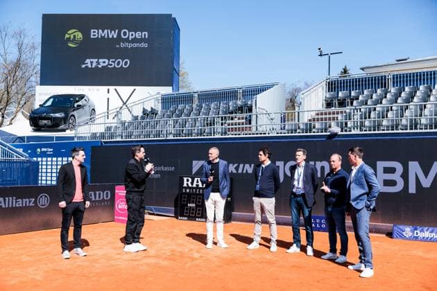 BMW Open München ATP, Tennis Herren 500: Eröffnungspressekonferenz; 11.04.2025 Christian Ach, Leiter BMW Deutschland, Dr. Fabian Tross, Vorsitzender MTTC Iphitos, Patrik Kühnen, Turnierdirektor BMW Open by Bitpanda, Christian Okon, Veranstalter MMP Event, Mischa Zverev, Turnierdirektor Allianz Para Trophy während der Pressekonferenz BMW Open by Bitpanda München ATP 500: Eröffnungspressekonferenz, München, MTTC Iphitos am 11.04.2025 Copyright: xBEAUTIFULxSPORTS Wunderlx