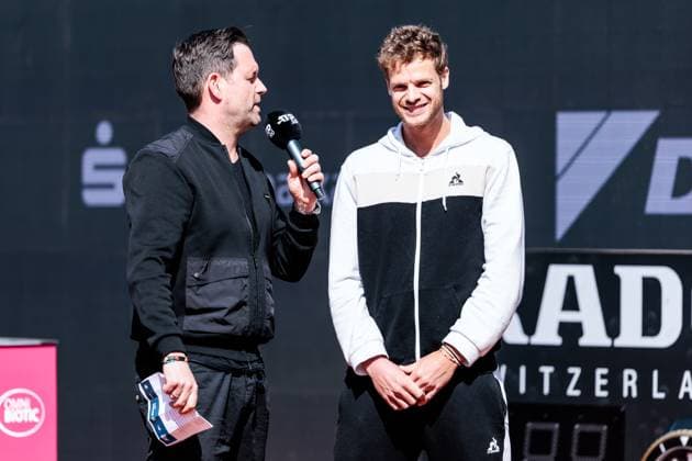 BMW Open München ATP, Tennis Herren 500: Eröffnungspressekonferenz; 11.04.2025 Yannick Hanfmann (Deutschland) lächelt, lacht BMW Open by Bitpanda München ATP 500: Eröffnungspressekonferenz, München, MTTC Iphitos am 11.04.2025 Copyright: xBEAUTIFULxSPORTS Wunderlx
