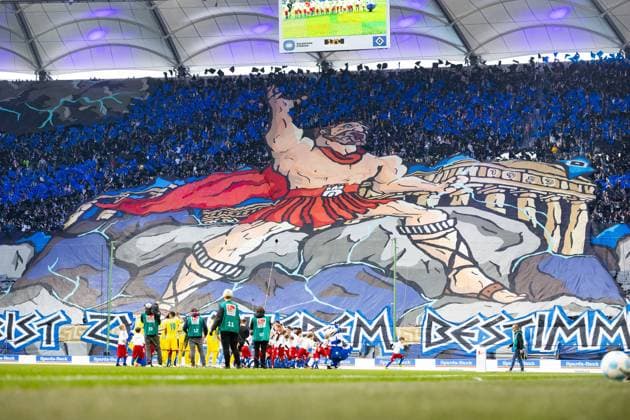 Fußball I Herren I Saison 2024-2025 I 2. Bundesliga I 29. Spieltag I Hamburger SV - Eintracht Braunschweig I 11.04.2025 Die Choreografie vom Hamburger SV. Hamburg Volksparkstadion Hamburg Deutschland