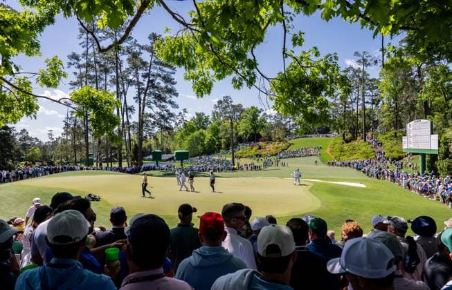 250411 Ludvig Aberg of Sweden, Rory McIlroy of Northern Ireland and Akshay Bhatia of the United States during the second round of the 2025 Masters Golf Tournament on April 11, 2025 in Augusta. Photo: Petter Arvidson BILDBYRAN kod PA PA1008 bbeng golf masters the masters augusta us masters Copyright: PETTERxARVIDSON BB250411PA129