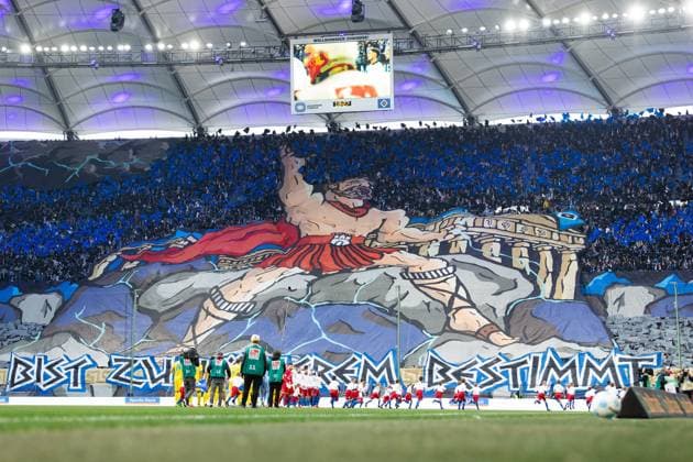 Fußball I Herren I Saison 2024-2025 I 2. Bundesliga I 29. Spieltag I Hamburger SV - Eintracht Braunschweig I 11.04.2025 Die Choreografie des Hamburger SV. Hamburg Volksparkstadion Hamburg Deutschland