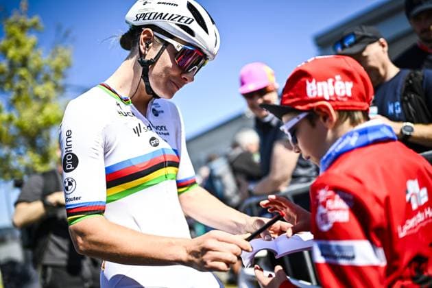 Belgian Lotte Kopecky of SD Worx-Protime pictured before pictured at the start of the women s race of the Paris-Roubaix one day cycling race, 148,5 km from Denain to Roubaix, France, on Saturday 12 April 2025. JASPERxJACOBS  x120609705x
