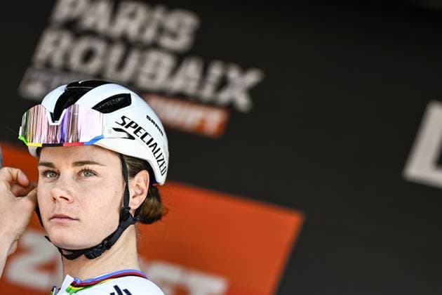 Belgian Lotte Kopecky of SD Worx-Protime pictured before pictured at the start of the women s race of the Paris-Roubaix one day cycling race, 148,5 km from Denain to Roubaix, France, on Saturday 12 April 2025. JASPERxJACOBS  x120609809x