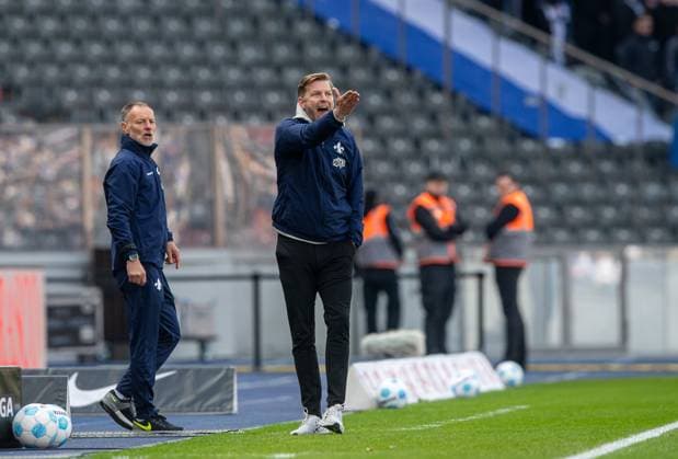 Fussball, Herren, Saison 2024 2025, 2. Bundesliga (29. Spieltag), Hertha BSC - SV Darmstadt 98, Trainer Florian Kohfeldt (Darmstadt 98), 12.04. 2025,
