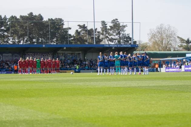 Kingston, England, 12th April 2025 A minute silence is held ahead of the Adobe Womens FA Cup semi final between Chelsea and Liverpool at Kingsmeadow, Kingston. (Tom Phillips SPP) Copyright: xTomxPhillips SPPx spp-en-ToPh-IMG_8752