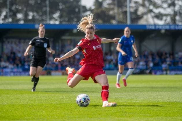 Kingston, England, 12th April 2025 Marie Hobinger (14 Liverpool) in action during the Adobe Womens FA Cup semi final between Chelsea and Liverpool at Kingsmeadow, Kingston. (Tom Phillips SPP) Copyright: xTomxPhillips SPPx spp-en-ToPh-IMG_8863