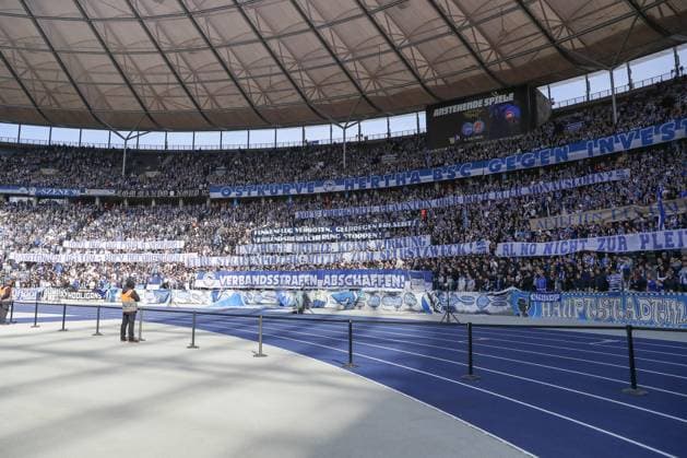 12.04.2025, xtgx, Fussball - 2.Bundesliga, Hertha BSC Berlin - SV Darmstadt 98 emspor, v.l. Symbolfoto, Symbolbild, Symbol, Choreo, Banner, Spruchband (DFL DFB REGULATIONS PROHIBIT ANY USE OF PHOTOGRAPHS as IMAGE SEQUENCES and or QUASI-VIDEO) Berlin