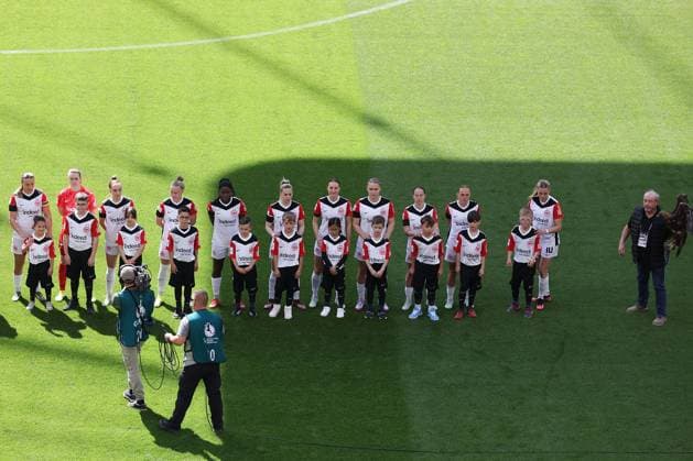 2025.04.12 xJAx Google Pixel Frauen Bundesliga Eintracht Frankfurt - FC Bayern MuÌˆnchen v.l., line-Up Eintracht Frankfurt (DFL DFB REGULATIONS PROHIBIT ANY USE OF PHOTOGRAPHS as IMAGE SEQUENCES and or QUASI-VIDEO) Copyright: JoaquimxFerreira
