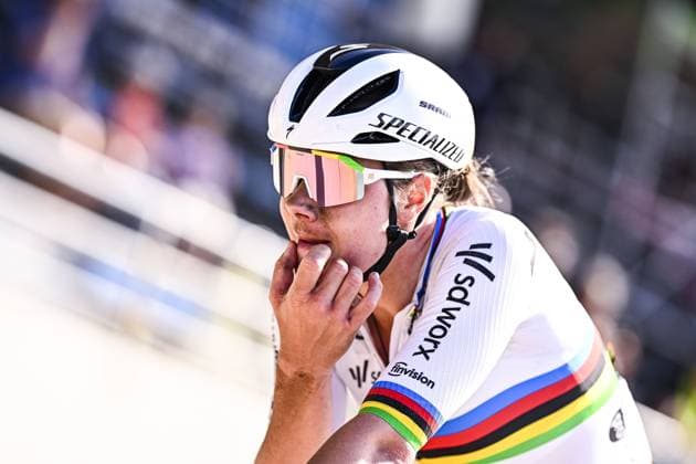 Belgian Lotte Kopecky of SD Worx-Protime looks dejected after the women s race of the Paris-Roubaix one day cycling race, 148,5 km from Denain to Roubaix, France, on Saturday 12 April 2025. JASPERxJACOBS  x120626996x
