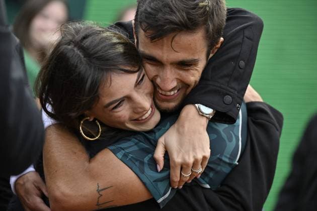 TENNIS : Rolex Monte Carlo Masters 2025 - 1 2 Demi - Masters 1000 ATP, Tennis Herren - Monaco - 12 04 2025 Lorenzo Musetti (ITA) et sa compagne Veronica Confalonieri Monaco  Copyright: xChryslenexCaillaudx xMCCCx