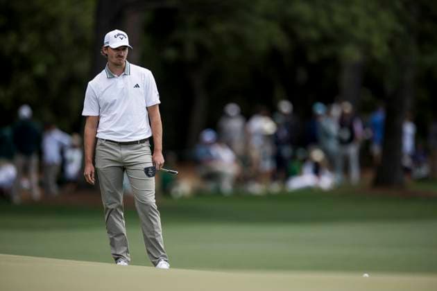 250412 Rasmus Hojgaard of Denmark during the third round of the 2025 Masters Golf Tournament on April 12, 2025 in Augusta. Photo: Petter Arvidson BILDBYRAN kod PA PA1009 bbeng golf masters the masters augusta us masters Copyright: PETTERxARVIDSON BB250412PA025