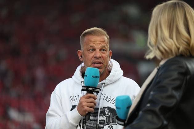 12.04.2025, xrekx, Fussball 2.Bundesliga, 1.FC Kaiserslautern - 1.FC Nürnberg v.l. Markus Anfang Trainer (1.FC Kaiserslautern) bei Sport1 (DFL DFB REGULATIONS PROHIBIT ANY USE OF PHOTOGRAPHS as IMAGE SEQUENCES and or QUASI-VIDEO) Kaiserslautern