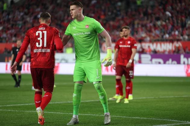12.04.2025, xrekx, Fussball 2.Bundesliga, 1.FC Kaiserslautern - 1.FC Nürnberg v.l. Luca Sirch (1.FC Kaiserslautern) Julian Krahl (1.FC Kaiserslautern) (DFL DFB REGULATIONS PROHIBIT ANY USE OF PHOTOGRAPHS as IMAGE SEQUENCES and or QUASI-VIDEO) Kaiserslautern