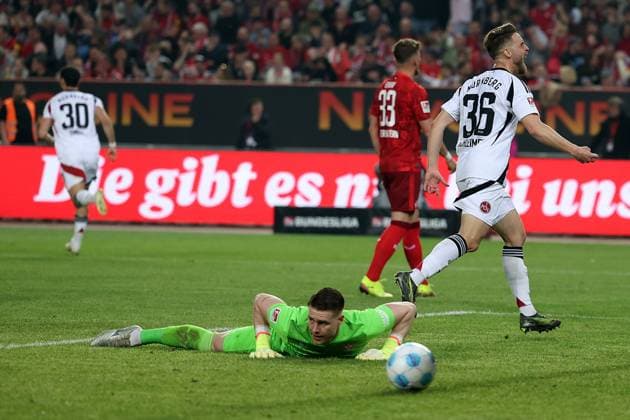 12.04.2025, xrekx, Fussball 2.Bundesliga, 1.FC Kaiserslautern - 1.FC Nürnberg v.l. Torjubel nach dem Tor zum 0:2 celebrating the goal celebrate durch Mahir Emreli (1.FC Nuernberg) Lukas Schleimer (1.FC Nuernberg) Julian Krahl (1.FC Kaiserslautern) (DFL DFB REGULATIONS PROHIBIT ANY USE OF PHOTOGRAPHS as IMAGE SEQUENCES and or QUASI-VIDEO) Kaiserslautern