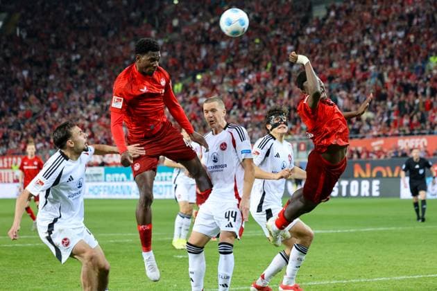 12.04.2025, xmohx, Fussball 2.Bundesliga, 1.FC Kaiserslautern - 1.FC Nürnberg v.l. Faride Alidou (1. FC Kaiserslautern) Ondrej Karafiat (1.FC Nuernberg) Ragnar Ache (1. FC Kaiserslautern) Zweikampf, Aktion, action, battle for the ball (DFL DFB REGULATIONS PROHIBIT ANY USE OF PHOTOGRAPHS as IMAGE SEQUENCES and or QUASI-VIDEO) Kaiserslautern