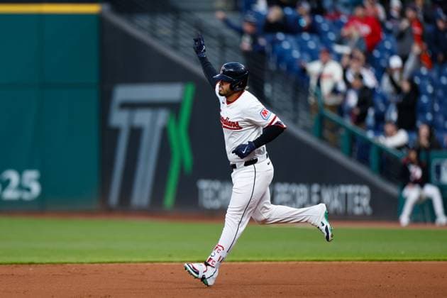 MLB, Baseball Herren, USA 2025: Royals Vs Guardians APR 12 April 12, 2025: Cleveland Guardians second base Gabriel Arias (13) rounds the bases after hitting a home run during the baseball game between the Kansas City Royals and Cleveland Guardians at Progressive Field in Cleveland, Ohio. Brian Fisher CSM (Credit Image: Â Brian Fisher Cal Media) Cleveland Ohio United States of America EDITORIAL USE ONLY Copyright: xx ZUMA-20250412_zma_c04_101.jpg BrianxFisherx csmphotothree375063