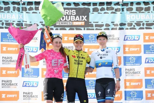 CYCLISME : Paris-Roubaix Femmes - 12 04 2025 Pauline FERRAND-PREVOT vainqueure du Paris-Roubaix Femmes by Zwift, le 12 avril 2025 - photo Laurent Sanson PsnewZ  Copyright: xLaurentxSANSONx xPsnewZx