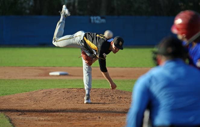 Baseball-Bundesliga: Pitcher Niklas Rimmel von den Bonn Capitals in einem Spiel bei den Hamburg Stealers.