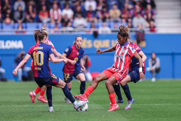 April 13, 2025, Sant Joan Despi, Barcelona, Spain: Luany da Silva of Atletico de Madrid in action during the Spanish Women league, Liga F, football match played between FC Barcelona, Barca and Atletico de Madrid at Johan Cruyff Stadium on April 13, 2025 in Sant Joan Despi, Spain. Sant Joan Despi Spain - ZUMAa181 20250413_zaa_a181_037 Copyright: xJavierxBorregox