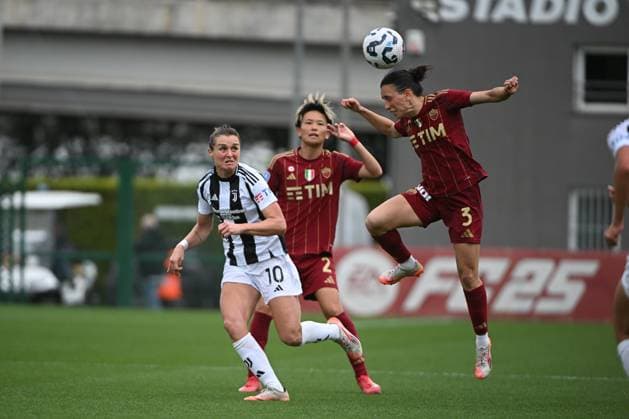 Lucia Di Guglielmo of A.S. Roma Women during the playoff of the Serie A Championship Women between A.S. Roma vs Juventus Women 13 April 2025 at the Tre Fontane Stadium in Rome.  Copyright: xMassimilianoxCervera IPAxSportx xipa-agency.netx xx IPA_56453350 IPA_Agency_IPA56453350