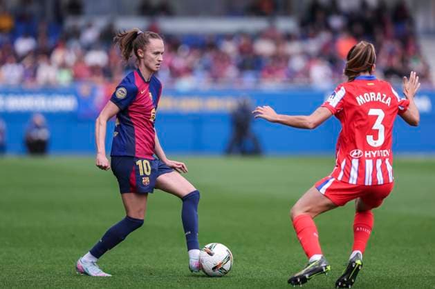 April 13, 2025, Sant Joan Despi, Barcelona, Spain: Caroline Graham Hansen of FC Barcelona, Barca in action during the Spanish Women league, Liga F, football match played between FC Barcelona and Atletico de Madrid at Johan Cruyff Stadium on April 13, 2025 in Sant Joan Despi, Spain. Sant Joan Despi Spain - ZUMAa181 20250413_zaa_a181_033 Copyright: xJavierxBorregox