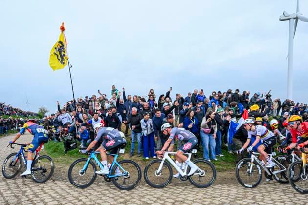 Paris Roubaix 2025 Cycling Race Roubaix, France - April 13 : Van Der Poel Mathieu (NED) of Alpecin - Deceuninck, Pogacar Tadej (SLO) of UAE Team Emirates - XRG in action during the 122nd edition of Paris Roubaix an UCI World Tour cycling race for Men Elite of 259,7 kms with start in Compiegne and finish at the Velodrome Andre-Petrieux in Roubaix on April 13, 2025 in Roubaix, France, 13 04 2025 ( Motordriver Kenny Verfaillie - Roubaix France  Copyright: xVincentxKalutx