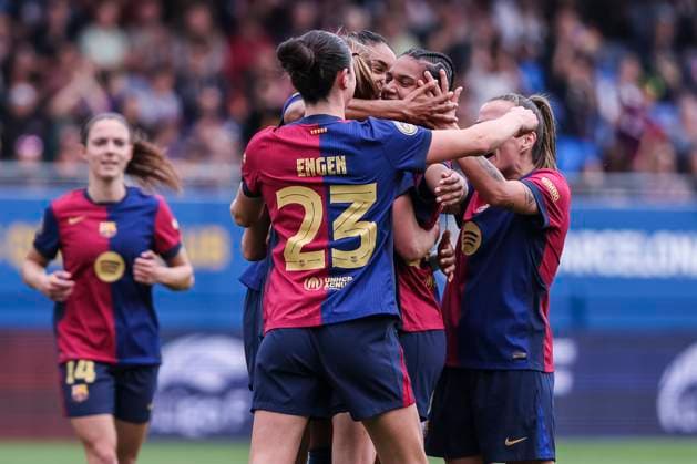 April 13, 2025, Sant Joan Despi, Barcelona, Spain: Esmee Brutgs of FC Barcelona, Barca celebrates a goal with her teammates during the Spanish Women league, Liga F, football match played between FC Barcelona and Atletico de Madrid at Johan Cruyff Stadium on April 13, 2025 in Sant Joan Despi, Spain. Sant Joan Despi Spain - ZUMAa181 20250413_zaa_a181_075 Copyright: xJavierxBorregox