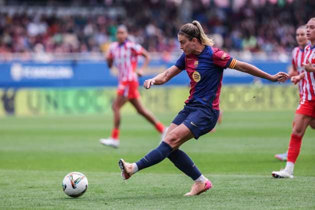 April 13, 2025, Sant Joan Despi, Barcelona, Spain: Alexia Putellas of FC Barcelona, Barca in action during the Spanish Women league, Liga F, football match played between FC Barcelona and Atletico de Madrid at Johan Cruyff Stadium on April 13, 2025 in Sant Joan Despi, Spain. Sant Joan Despi Spain - ZUMAa181 20250413_zaa_a181_080 Copyright: xJavierxBorregox