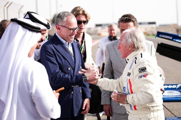 F1 - BAHRAIN GRAND PRIX 2025 DOMENICALI Stefano (ita), Chairman and CEO Formula One Group FOG, portrait Sir Jackie STEWART, BEN SULAYEM Mohammed (uae), President of the FIA, portrait during the Formula 1 Gulf Bahrain Grand Prix 2025, 4th round of the 2025 FIA Formula One World Championship, WM, Weltmeisterschaft from April 11 to 13, 2025 on the Bahrain International Circuit, in Sakhir, Bahrain - SakhirBahrain  Copyright: xEricxAlonsox