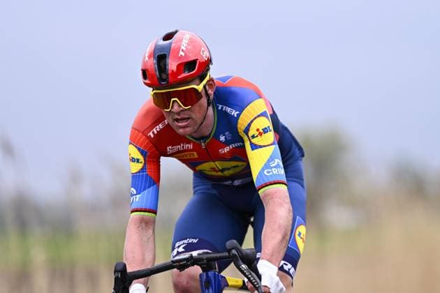 Danish Mads Pedersen of Lidl-Trek pictured in action during the men elite race of the Paris-Roubaix one day cycling race, 259,2 km from Compiegne to Roubaix, France, on Sunday 13 April 2025. JASPERxJACOBS  x120716783x