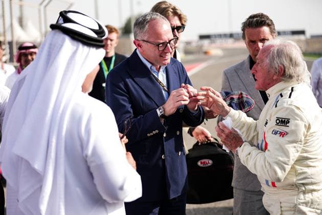 F1 - BAHRAIN GRAND PRIX 2025 DOMENICALI Stefano (ita), Chairman and CEO Formula One Group FOG, portrait Sir Jackie STEWART, BEN SULAYEM Mohammed (uae), President of the FIA, portrait during the Formula 1 Gulf Bahrain Grand Prix 2025, 4th round of the 2025 FIA Formula One World Championship, WM, Weltmeisterschaft from April 11 to 13, 2025 on the Bahrain International Circuit, in Sakhir, Bahrain - SakhirBahrain  Copyright: xEricxAlonsox