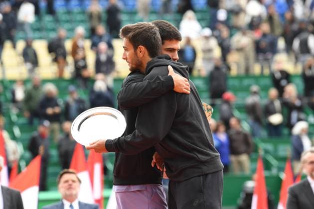 TENNIS : Rolex Monte Carlo Masters 2025 - Finale - Masters 1000 ATP, Tennis Herren - Monaco - 13 04 2025 Carlos Alcaraz (ESP) - Lorenzo Musetti (ITA) Monaco  Copyright: xChryslenexCaillaudx xMCCCx