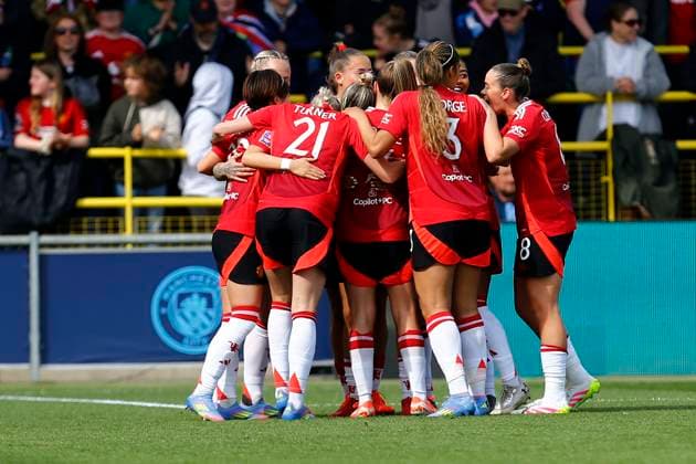 Manchester City v Manchester United, ManU Manchester, UK - 13 April 2025 Goal celebrations for Celin Bizet Ildhusoy of Manchester United during the Adobe Womens FA Cup Semi Final match between Manchester City and Manchester United at The Joie Stadium on 13 April 2025 in Manchester, England (Photo by Steve Taylor PPAUK) Manchester The Joie Stadium Greater Manchester England Copyright: xStevexTaylor PPAUKx PPA-179881