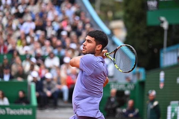 Carlos Alcaraz Wins Rolex Monte Carlo Tournament - Monaco Carlos Alcaraz (ESP) wins 1st place trophy during the Monte Carlo ATP, Tennis Herren Masters Series Tournament final tennis match at the Monte Carlo Country Club in Monte Carlo, Monaco on April 13, 2025. Photo by Corinne Dubreuil ATP Tour ABACAPRESS.COM Monaco Monte-Carlo Monaco  Copyright: xDubreuilxCorinne ABACAx