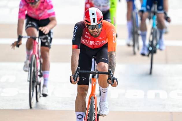 Paris Roubaix 2025 Cycling Race Roubaix, France - April 13 : Ganna Filippo (ITA) of INEOS Grenadiers at the finish line during the 122nd edition of Paris Roubaix an UCI World Tour cycling race for Men Elite of 259,7 kms with start in Compiegne and finish at the Velodrome Andre-Petrieux in Roubaix on April 13, 2025 in Roubaix, France, 13 04 2025 ( Motordriver Kenny Verfaillie - Roubaix France  Copyright: xNicoxVereeckenx