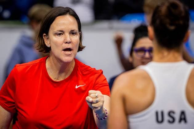 Captain of Team USA Lindsay Davenport during the qualifying group C tennis match of the Billie Jean King Cup 2025 against Slovakia tournament in Bratislava, Slovakia, April 13, 2025. Photo by Branislav Racko Copyright: xx 080A5130-Enhanced-NR