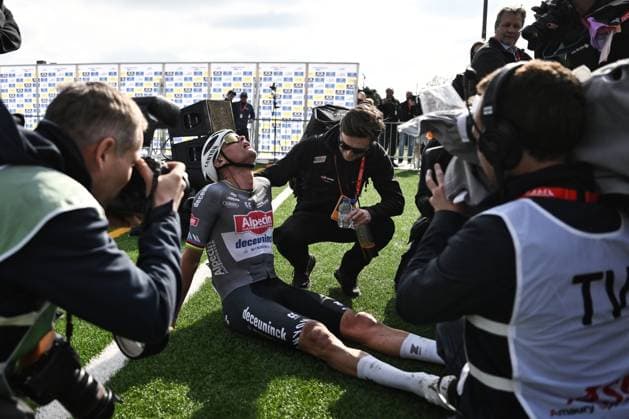 Dutch Mathieu van der Poel of Alpecin-Deceuninck pictured after the men elite race of the Paris-Roubaix one day cycling race, 259,2 km from Compiegne to Roubaix, France, on Sunday 13 April 2025. AFPxPOOL  x120732859x