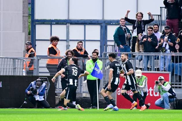 FOOTBALL : Angers vs Montpellier - Ligue 1 - 13 04 2025 Esteban LEPAUL ( 19 - Angers ) celebrates after scoring during the Ligue 1 match between Angers SCO and Montpellier HSC at Stade Raymond Kopa on April 13, 2025 in Angers, France. ( Photo by Dante Badano PsnewZ ) - AngersFrance  Copyright: xDantexBadanox