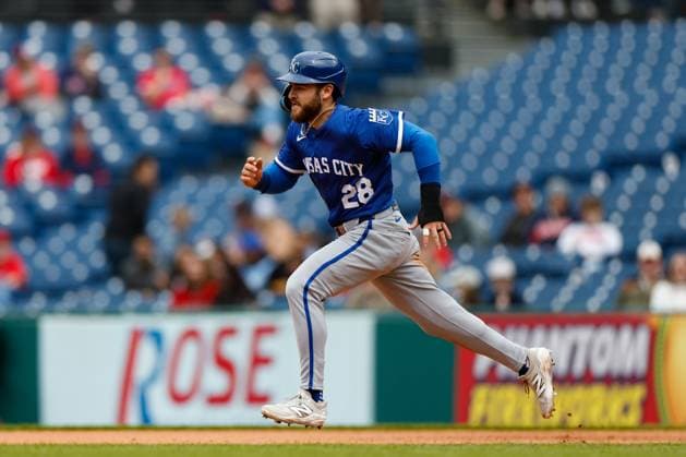 MLB, Baseball Herren, USA 2025: Royals Vs Guardians APR 13 April 13, 2025: Kansas City Royals outfielder Kyle Isbel (28) runs towards second base during the MLB baseball game between the Kansas City Royals and Cleveland Guardians at Progressive Field in Cleveland, Ohio. Brian Fisher CSM (Credit Image: Â Brian Fisher Cal Media) Cleveland Ohio United States of America EDITORIAL USE ONLY Copyright: xx ZUMA-20250413_zma_c04_042.jpg BrianxFisherx csmphotothree375592