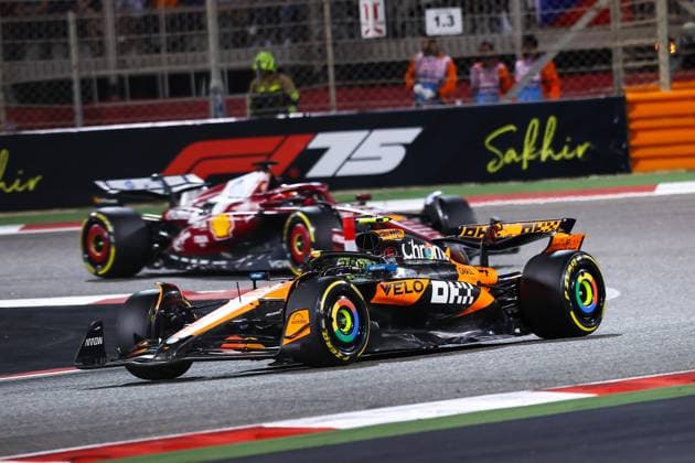 F1 - BAHRAIN GRAND PRIX 2025 04 NORRIS Lando (gbr), McLaren F1 Team MCL39, action and 16 LECLERC Charles (mco), Scuderia Ferrari SF-25, action during the Formula 1 Gulf Bahrain Grand Prix 2025, 4th round of the 2025 FIA Formula One World Championship, WM, Weltmeisterschaft from April 11 to 13, 2025 on the Bahrain International Circuit, in Sakhir, Bahrain - SakhirBahrain  Copyright: xEricxAlonsox