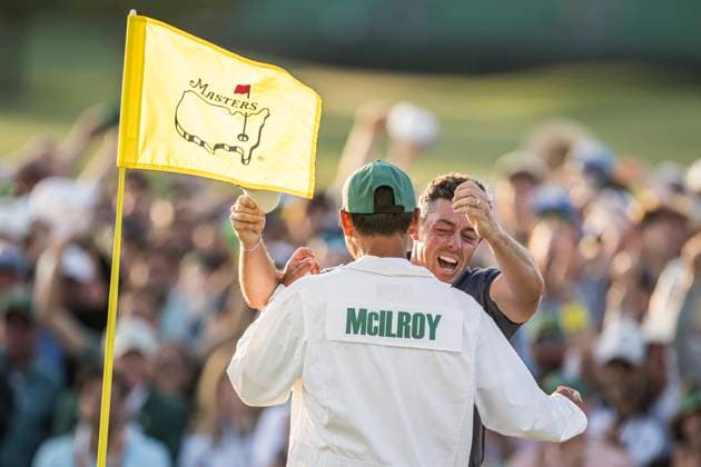 250413 Rory McIlroy of Northern Ireland celebrates after winning the final round of the 2025 Masters Golf Tournament on April 13, 2025 in Augusta. Photo: Petter Arvidson BILDBYRAN kod PA PA1010 bbeng golf masters the masters augusta us masters jubel Copyright: PETTERxARVIDSON BB250413PA149
