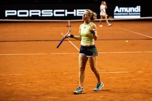 Laura Siegemund bei ihrem Training auf dem Centre Court GER, Porsche Tennis Grand Prix GP Stuttgart 2025, WTA500, 14.04.2025 GER, Porsche Tennis Grand Prix GP Stuttgart 2025, WTA500, 14.04.2025 Stuttgart Copyright: xEibner-Pressefoto RogerxBuerkex EP